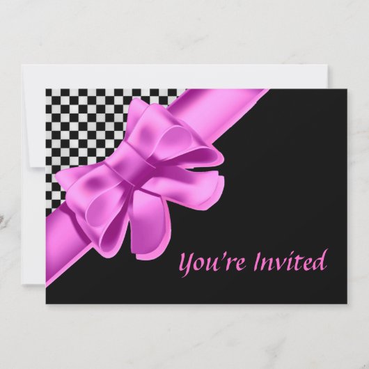 Invitation Panneau noir et blanc Bow rose (Devant)