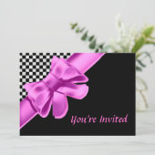 Invitation Panneau noir et blanc Bow rose (Debout devant)