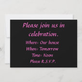 Invitation Panneau noir et blanc Bow rose (Dos)
