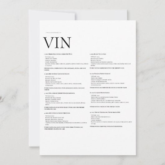 Invitation Panneau papier du menu du vin - Élégant affichage  (Devant)