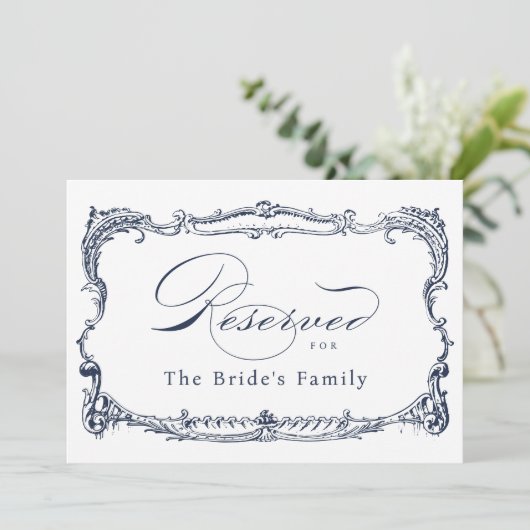 Invitation Panneau Réservé Cadre Vintage Navy Script Classiqu (Debout devant)