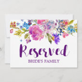 Invitation Panneau "Réservé" de mariage avec fleurs violettes (Dos)