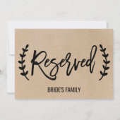 Invitation Panneau "Réservé" en calligraphie Kraft Faux de st (Dos)