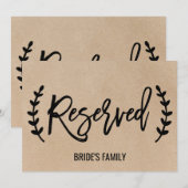 Invitation Panneau "Réservé" en calligraphie Kraft Faux de st (Devant / Derrière)
