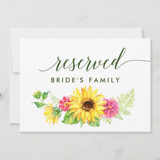 Invitation Panneau Réservé Tournesol d'Été (Devant)