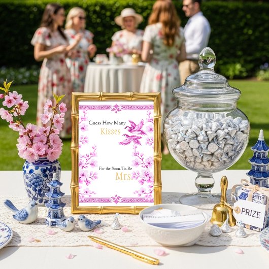 Invitation Panneau Rose Élégant Devinez Combien de Bisous