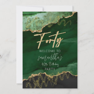 Invitation Panneau vert émeraude et or pour 40e anniversaire