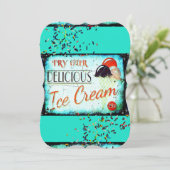 Invitation Panneau vintage glacier turquoise (Debout devant)