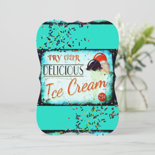 Invitation Panneau vintage glacier turquoise (Debout devant)