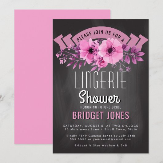 Invitation Panneaux de Fête de l'mariée Lingerie Floral rose (Devant / Derrière)