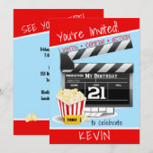 Invitation Panneaux de films Popcorn fête du 21e anniversaire (Devant / Derrière)