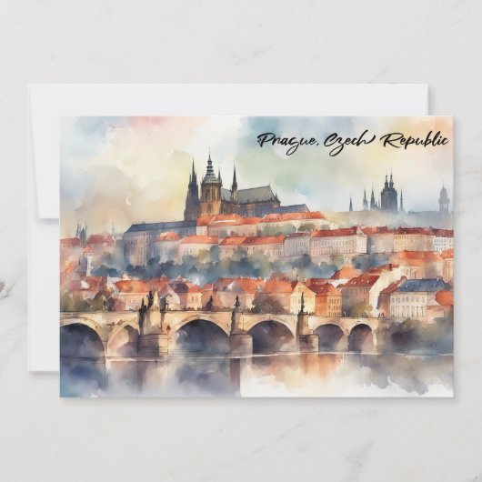 Invitation Panorama aquarelle de Prague République tchèque (Devant)