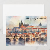 Invitation Panorama aquarelle de Prague République tchèque (Devant / Derrière)