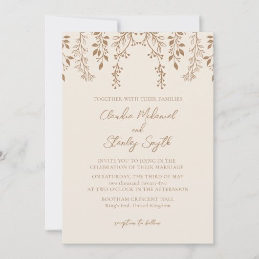 Invitation Pansement Floraux Feuillage Boho Beige Chaud (Devant)