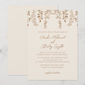 Invitation Pansement Floraux Feuillage Boho Beige Chaud (Devant / Derrière)