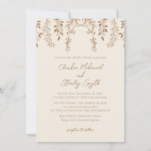 Invitation Pansement Floraux Feuillage Boho Beige Chaud