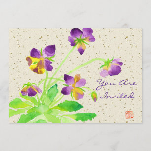 Invitation Pansies Aquarelle Peinture de washi jaune violet