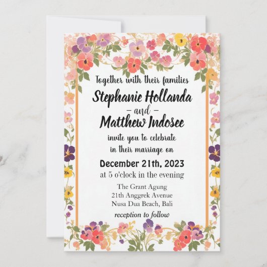 Invitation Pansies comme Amour Souvenir & Joie libre-spiritue (Devant)