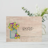 Invitation Pansies en bocal Mason bleu Réception RSVP (Debout devant)