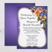 Invitation Pansies et cadres d'or à l'occasion du 50e anniver (Devant / Derrière)