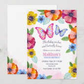 Invitation Pansies et papillons fête d'anniversaire (Devant / Derrière)