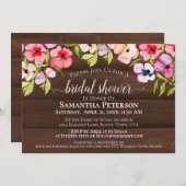 Invitation Pansies rustiques aquarelles Fête des mariées en b (Devant / Derrière)