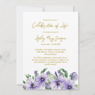 Invitation Pansy Celebration of Life Funeral