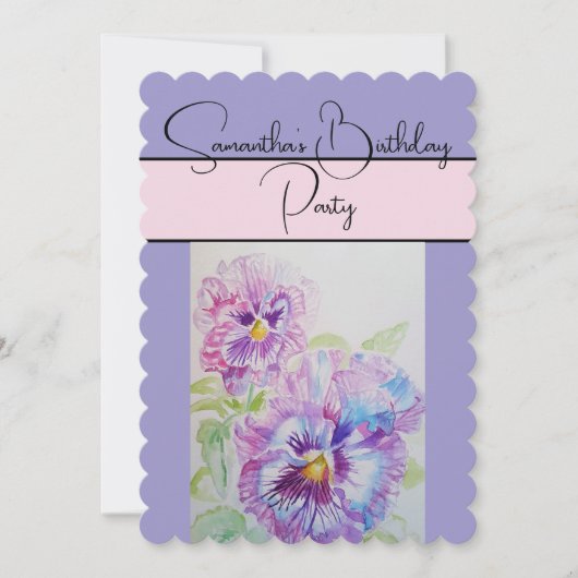 Invitation Pansy Watercolor Pansies Violet floral Fleur (Devant)