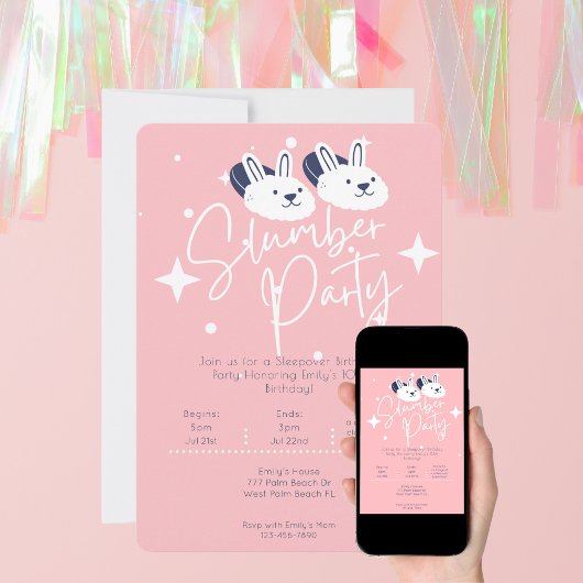 Invitation Pantoufles de lapin Stwood Party Slepover Annivers