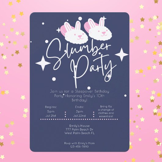 Invitation Pantoufles de lapin Stwood Party Slepover Annivers