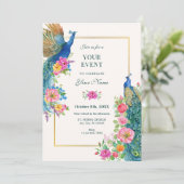 Invitation Paon à fleurs artistiques (Debout devant)