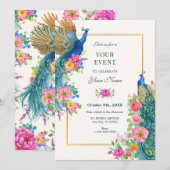 Invitation Paon à fleurs artistiques (Devant / Derrière)