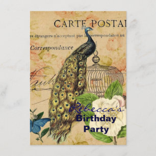 Invitation paon botanique français de cru de cage à oiseaux