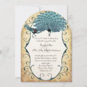 Invitation Paon damas or métallisé (Devant)