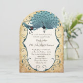 Invitation Paon damas or métallisé (Debout devant)