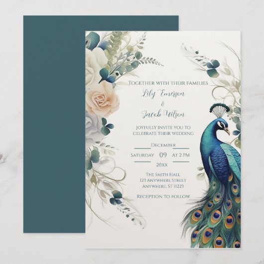 Invitation Paon Élégant (Devant / Derrière)