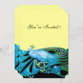 INVITATION PAON ÉLÉGANT EN BLEU, NOIR. (Devant / Derrière)