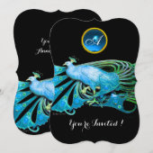 INVITATION PAON ÉLÉGANT EN BLEU NOIR SARCELLE FÊTE DE MARIAGE (Devant / Derrière)