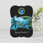 INVITATION PAON ÉLÉGANT EN BLEU NOIR SARCELLE FÊTE DE MARIAGE (Debout devant)