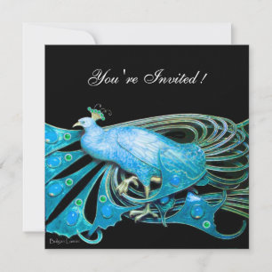 INVITATION PAON ÉLÉGANT EN BLEU NOIR SARCELLE MARIAGE FÊTE