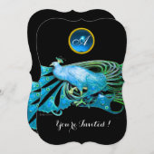 INVITATION PAON ÉLÉGANT EN BLEU NOIR SARCELLE POUR UNE FÊTE D (Devant / Derrière)