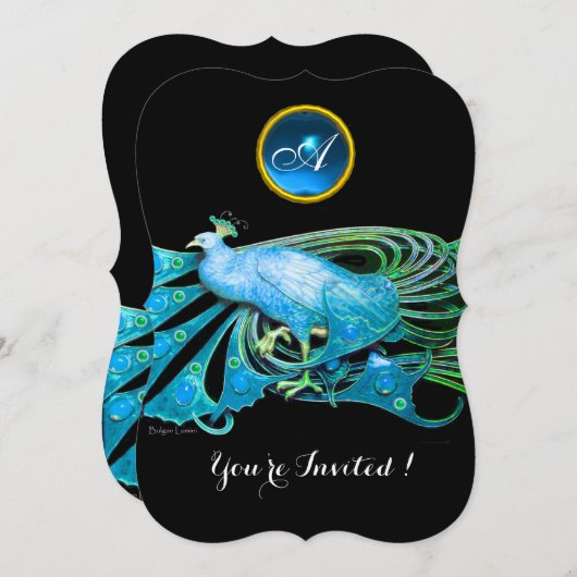 INVITATION PAON ÉLÉGANT EN BLEU NOIR SARCELLE POUR UNE FÊTE D (Devant / Derrière)