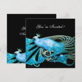 INVITATION PAON ÉLÉGANT EN BLEU NOIR TEAL FÊTE DE MARIAGE (Devant / Derrière)