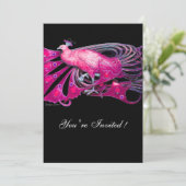 INVITATION PAON ÉLÉGANT EN FUCHSIA, ROSE ET NOIR (Debout devant)