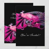 INVITATION PAON ÉLÉGANT EN FUCHSIA, ROSE ET NOIR (Devant / Derrière)