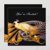 INVITATION PAON ÉLÉGANT EN JAUNE ET NOIR (Devant / Derrière)