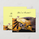 Invitation PAON ÉLÉGANT EN JAUNE NOIR ET OR Métallisé (Devant / Derrière)