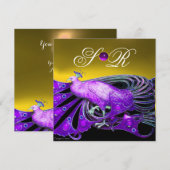 INVITATION PAON ÉLÉGANT EN MONOGRAMME DE MARIAGE VIOLET,JAUNE (Devant / Derrière)