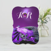 INVITATION PAON ÉLÉGANT EN MONOGRAMME DE MARIAGE VIOLET NOIR (Debout devant)