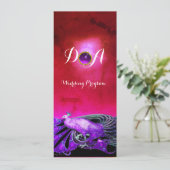 INVITATION PAON ÉLÉGANT EN PURPLE,MARIAGE NOIR  MONOGRAMME (Debout devant)